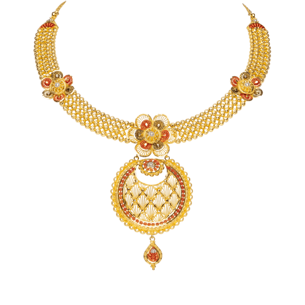 Floral Elegance Gold Necklace - Mustafa Jewellery India