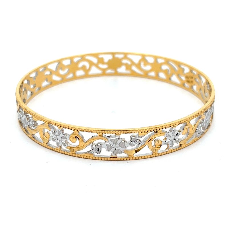 Floral Tapestry Gold Hollow Bangle - Front