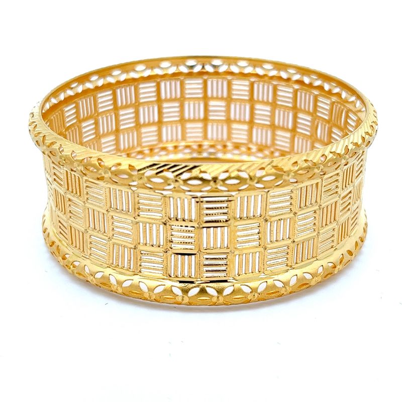 Glistening Serenade Gold Hollow Bangle - Front