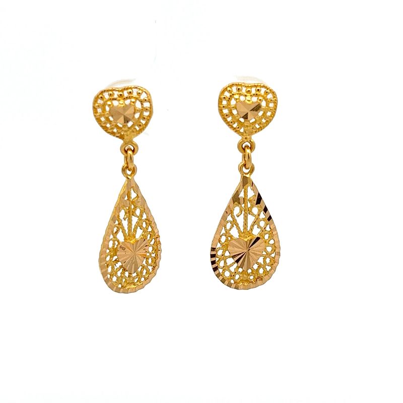 Heartfelt Teardrops Gold Drop Earrings - Mustafa Jewellery Malaysia