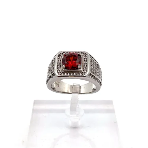 Crimson Valor Silver Ring - Front | Mustafa Jewellery Malaysia