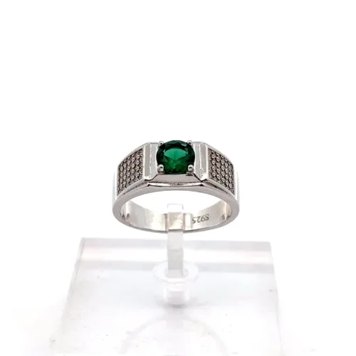 Emerald Vanguard Silver Ring - Front | Mustafa Jewellery Malaysia