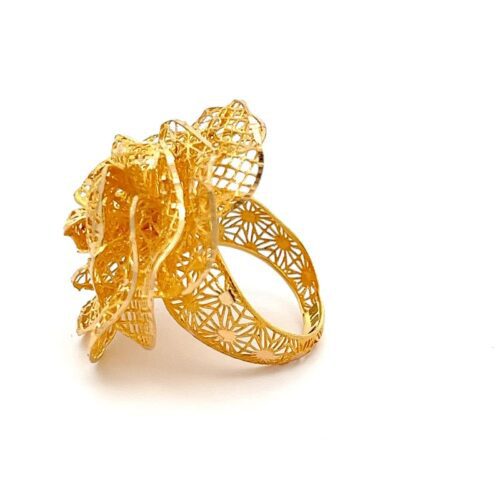 Imperial Flower Gold Ring - Left Side View | Mustafa Jewellery