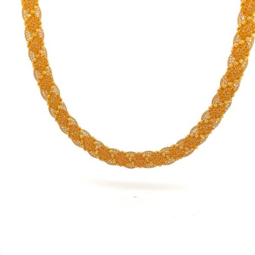 Twisted Gleam Ball Gold Chain - Front View | Mustafa Jewellery