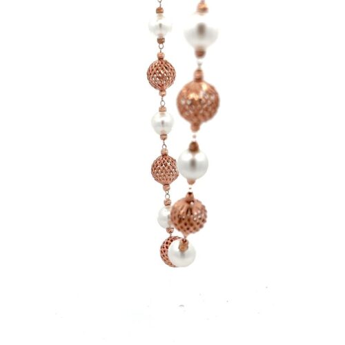 Intricate Elegance Pearl and Gold Chain - Side View | Mustafa Jewellery