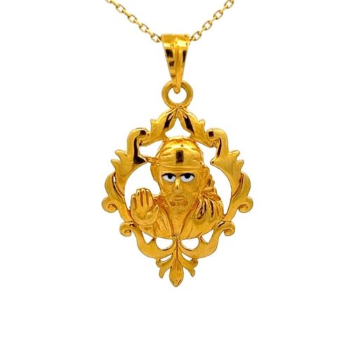Sai Baba Blessing Gold Pendant - Front View | Mustafa Jewellery