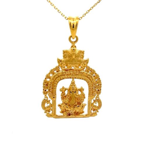Ganesh Blessings Gold Pendant - Front View | Mustafa Jewellery