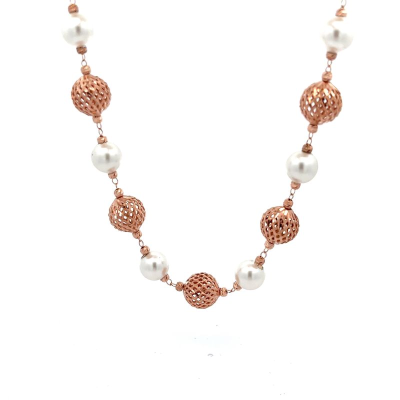 Intricate Elegance Pearl and Gold Chain | Mustafa Jewellery Singapore