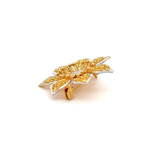 Blooming Blossom Gold Brooch - Side View | Mustafa Jewellery