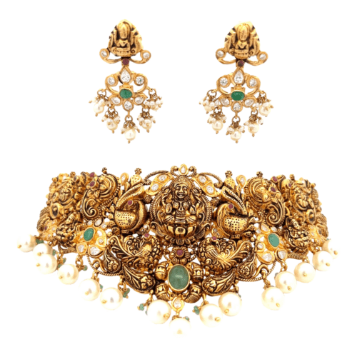 Elysian Whispers Gold Choker | Gold Earrings | Mustafa Jewellery