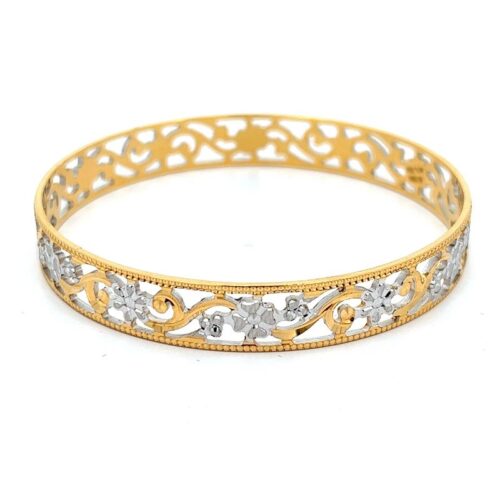 Floral Tapestry Gold Hollow Bangle | Mustafa Jewellery