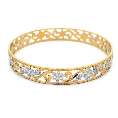 Floral Tapestry Gold Hollow Bangle - Side View | Mustafa Jewellery