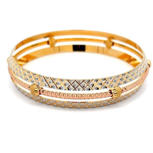 Threefold Radiance Gold Light Weight Bangle - Front View | Mustafa Jewellery