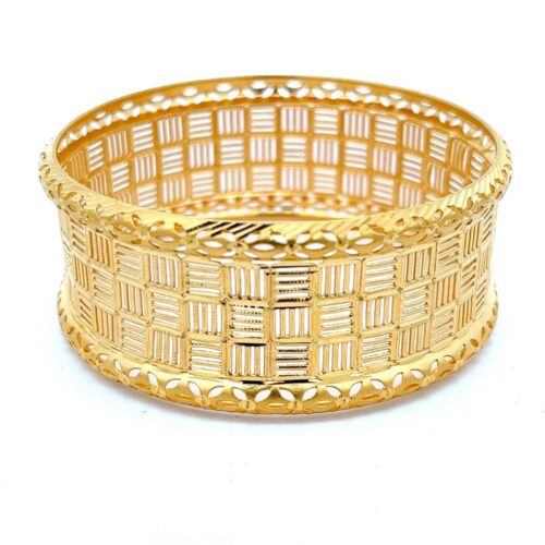 Glistening Serenade Gold Hollow Bangle | Mustafa Jewellery