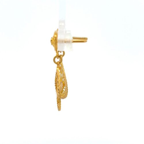 Heartfelt Teardrops Gold Drop Earrings - Left Side View | Mustafa Jewellery