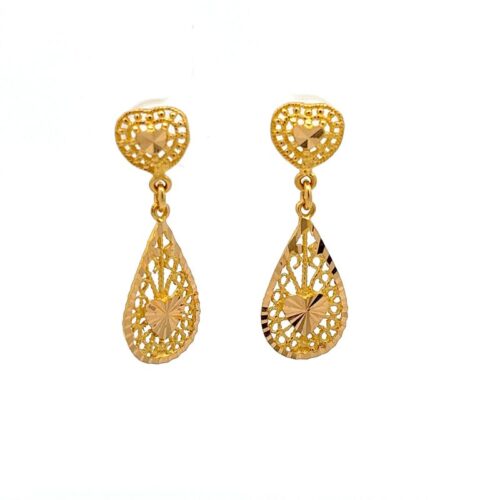 Heartfelt Teardrops Gold Drop Earrings | Mustafa Jewellery