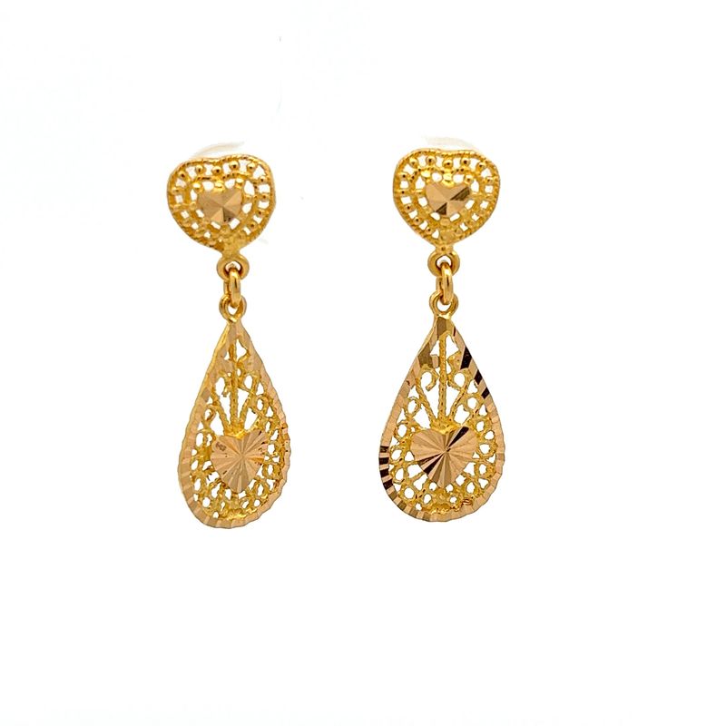 Heartfelt Teardrops Gold Drop Earrings - Mustafa Jewellery