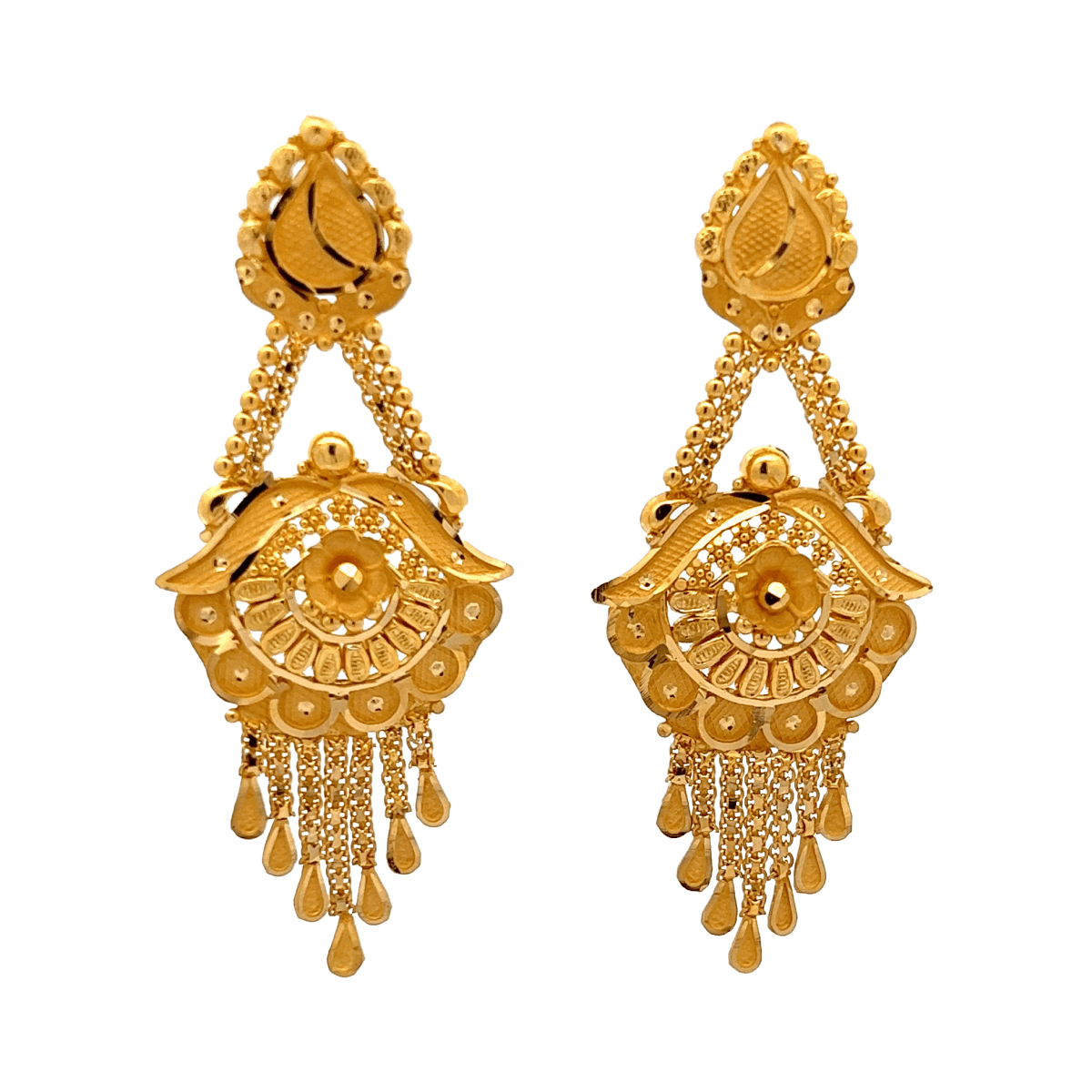 22K Gold Jhumkas (Buttalu) - Gold Dangle Earrings with Beads (Temple  Jewellery) - 235-GJH2580 in 22.150 Grams