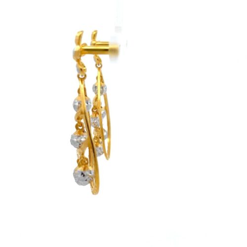 Floral Raindrop Gold Drop Earrings - Left Side View | Mustafa Jewellery