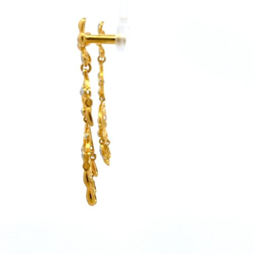 Golden Crescendo Dangle Earrings - Left Side View | Mustafa Jewellery