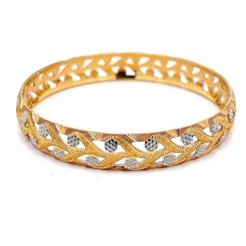 Enchanting Eden Gold Hollow Bangle | Mustafa Jewellery Singapore