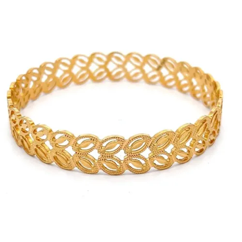 Forest Whisper Gold Hollow Bangle | Mustafa Jewellery Singapore