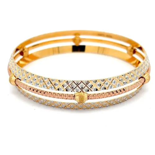 Threefold Radiance Gold Light Weight Bangle | Mustafa Jewellery Singapore