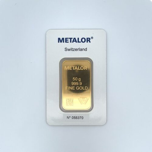 50G Metalor Fine Gold Bar - Front