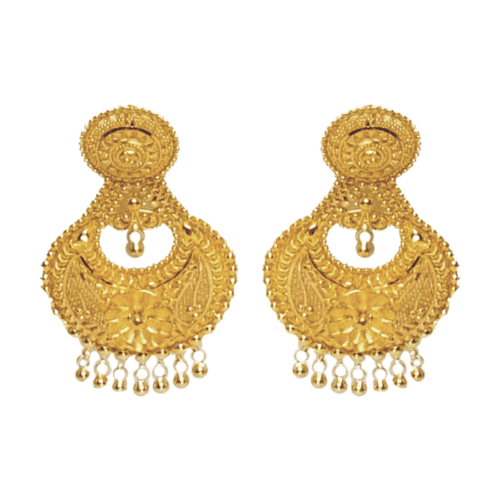 Enchanting Cascade Gold Chandbali Earrings | Mustafa Jewellery