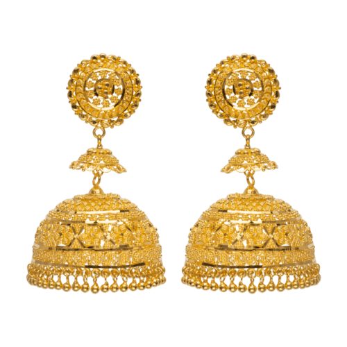 Enchanting Filigree Gold Jhumka Earrings | Mustafa Jewellery