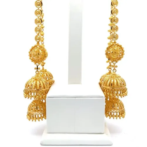 Ethereal Cascade Gold Jhumka Earrings | Mustafa Jewellery