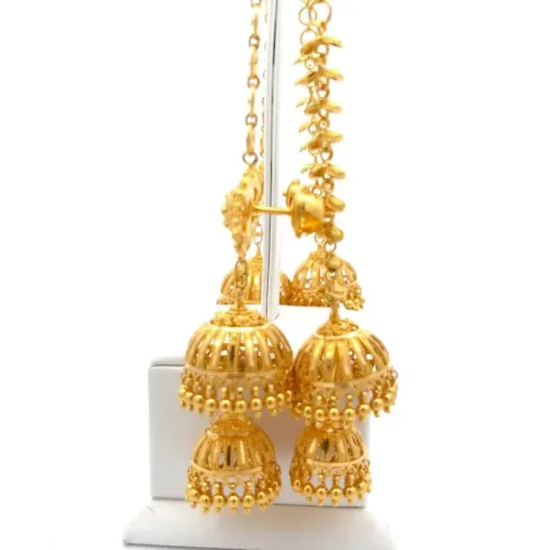 Ethereal Cascade Gold Jhumka Earrings - Left