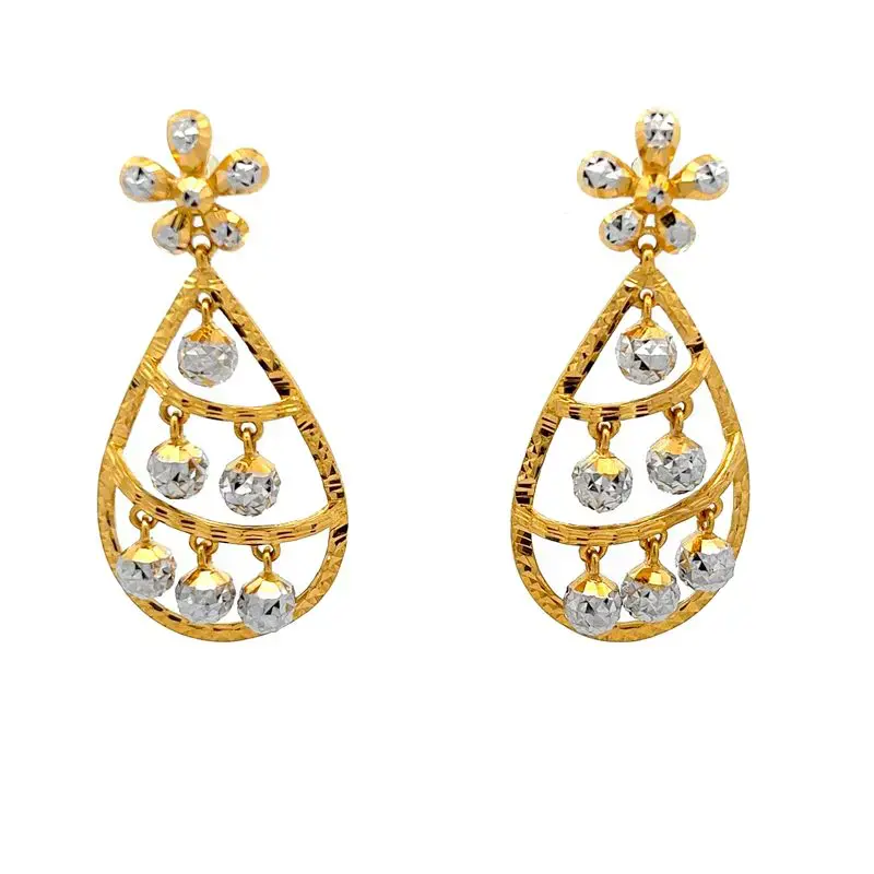 Floral Raindrop Gold Drop Earrings | Mustafa Jewellery Malaysia