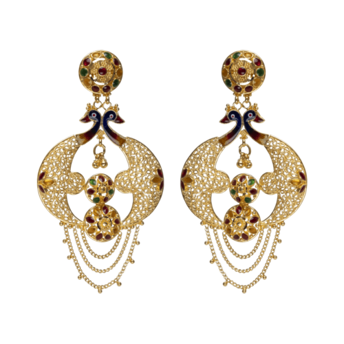 Opulent Peacock Gold Dangle Earrings