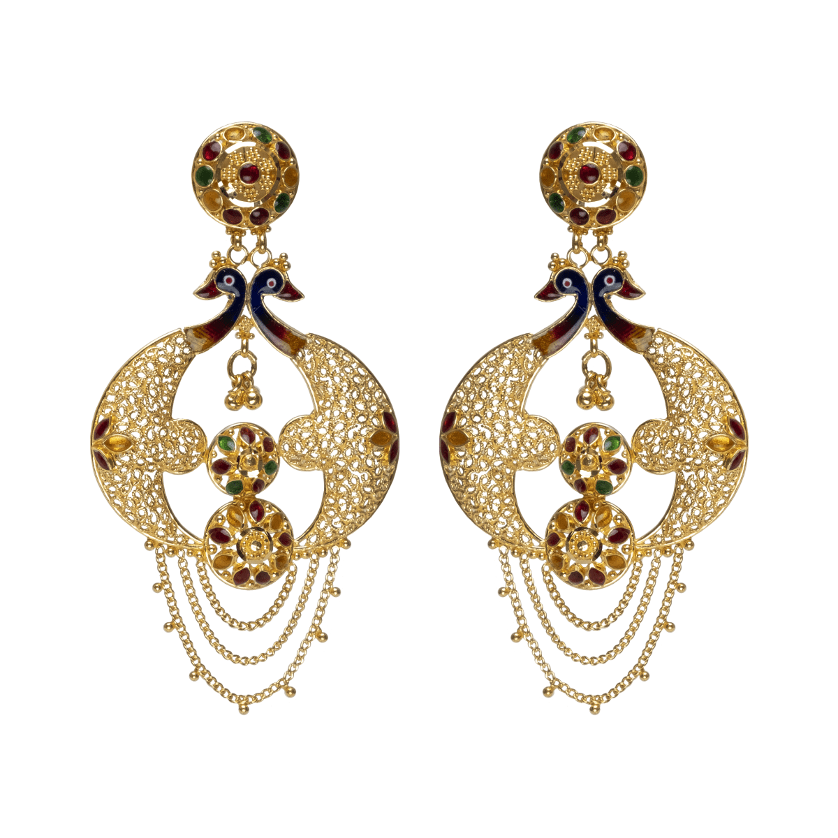 Opulent Peacock Gold Dangle Earrings