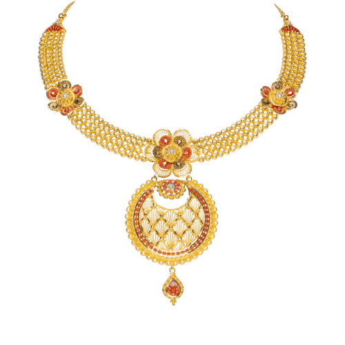 Floral Elegance Gold Necklace | Mustafa Jewellery