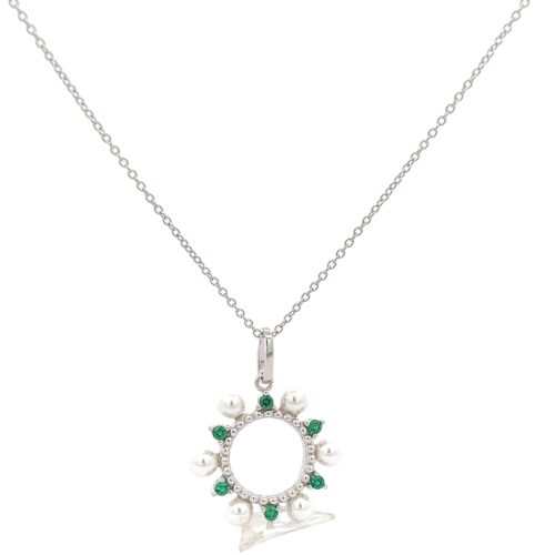 Emerald Glow Silver Necklace | Mustafa Jewellery Singapore
