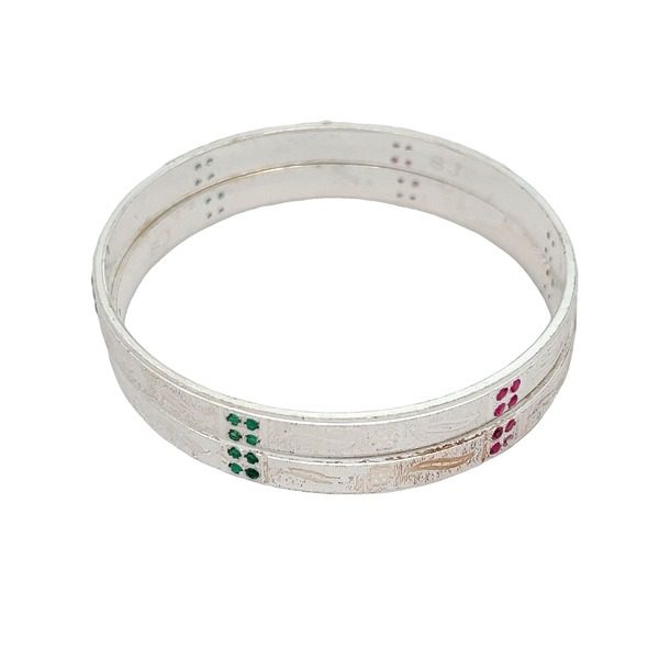 Twilight Blossom Silver Kada Set | Mustafa Jewellery Singapore