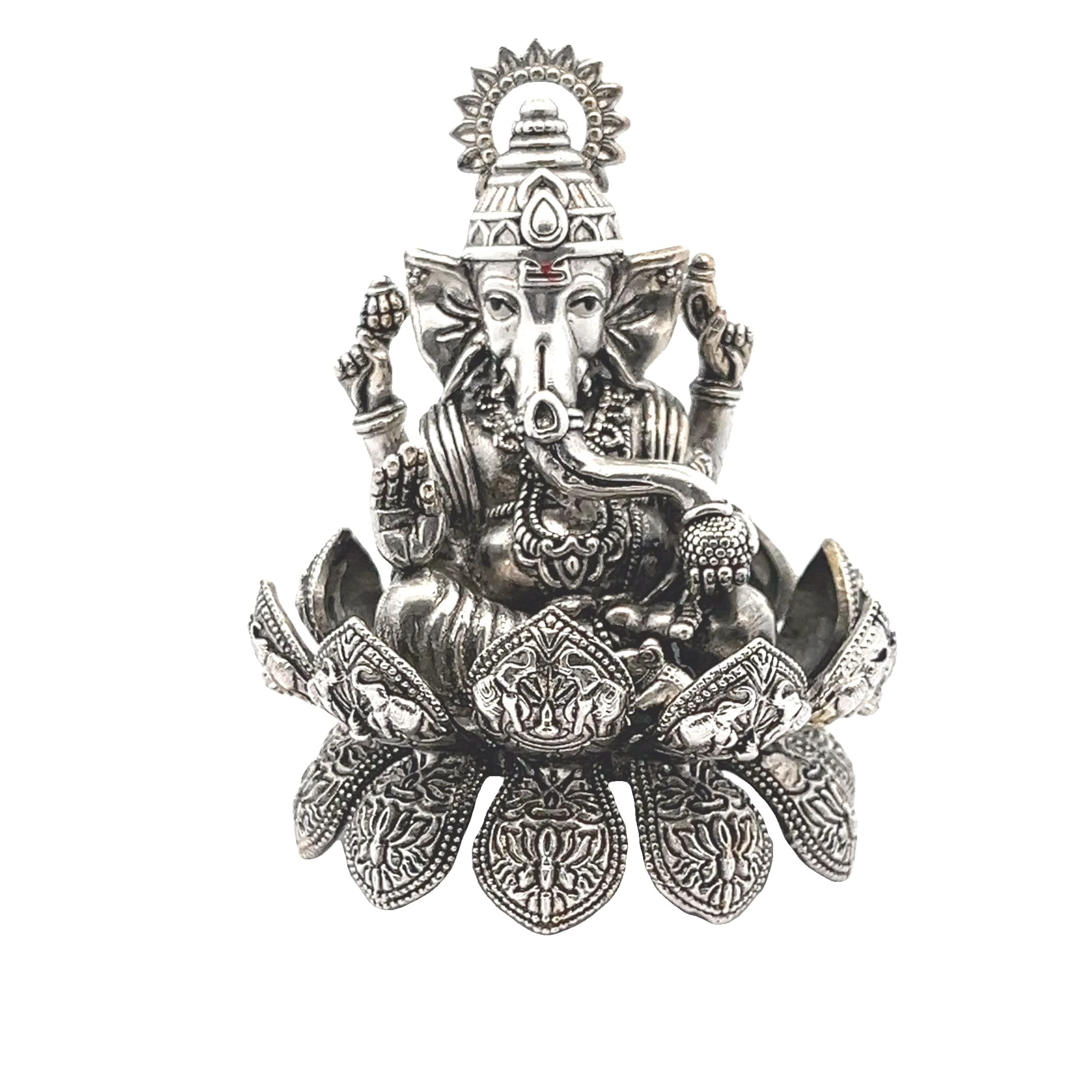 Mini Ganesha on Lotus Silver Idol | Mustafa Jewellery Singapore