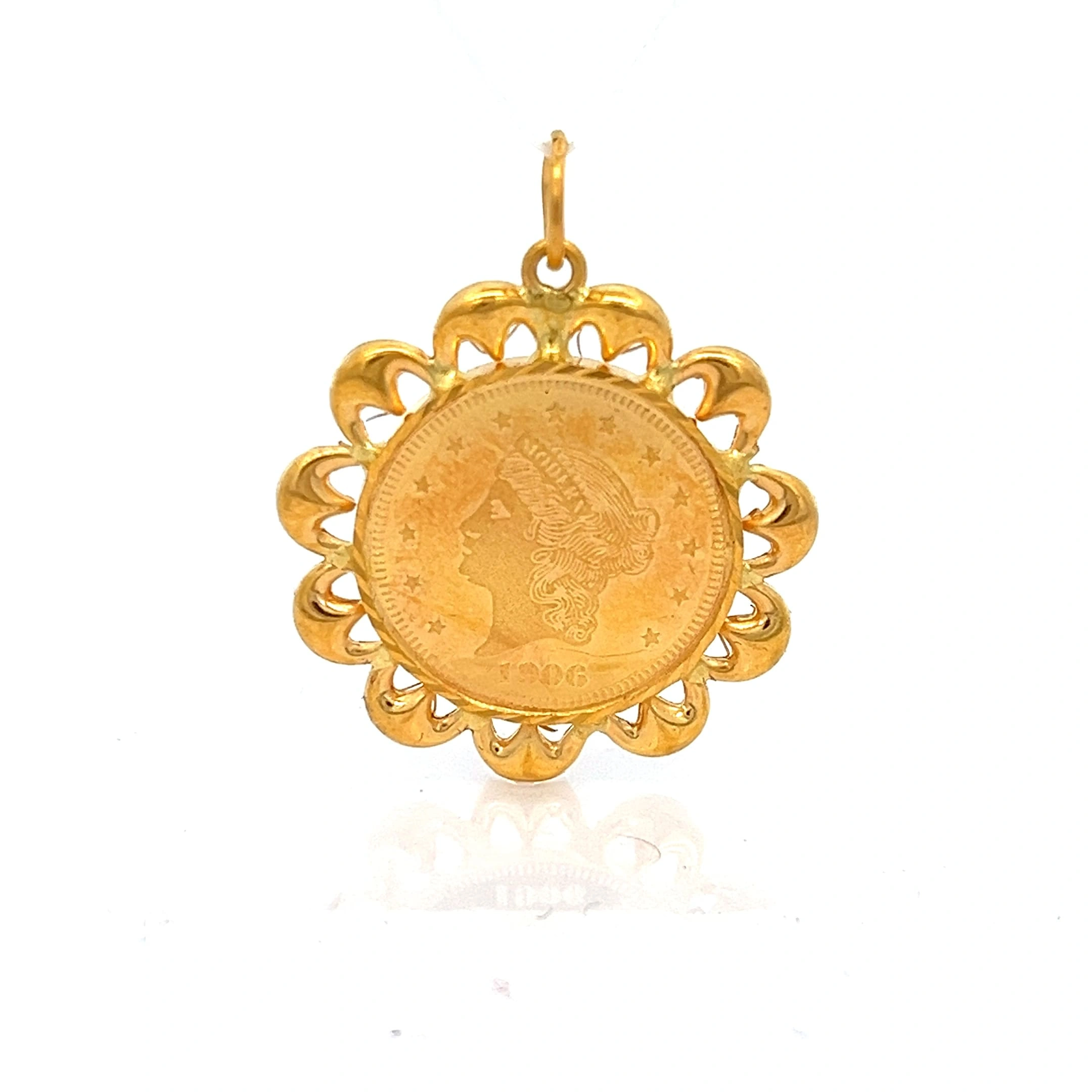 Vintage Floral Coin Pendant | Mustafa Jewellery Singapore
